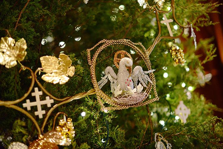 This ornament called "Pelican in Her Piety" is part of a series representing the seasons of Christmas and Lent.