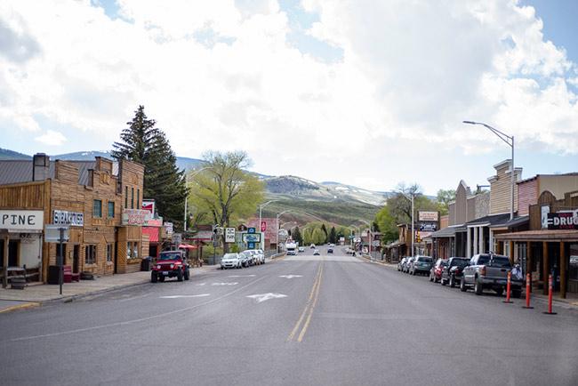 Historic buildings line U.S. 26, the main road through Dubois, Wyoming.