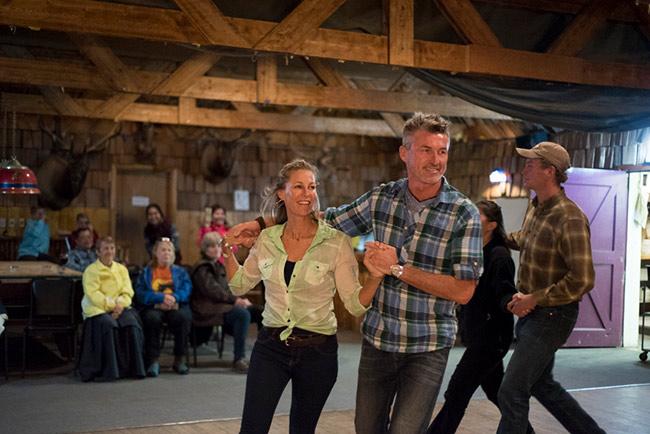 Held June through September, the square dances take place in the Frontier Room of the Rustic Pine Tavern.