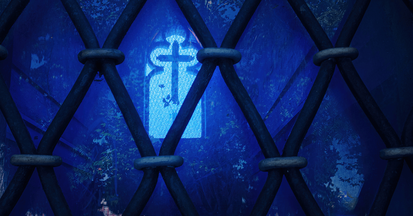 a cross through a window