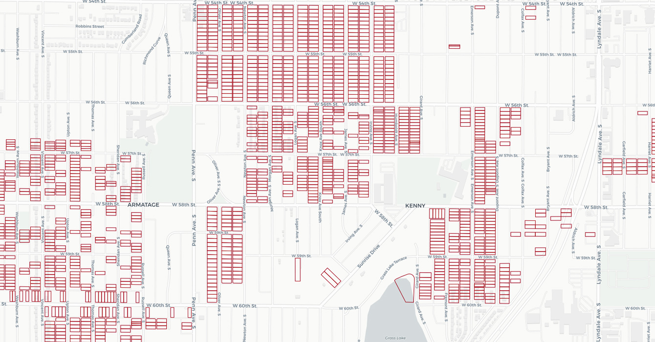 map shows racially covenanted lots in Minneapolis