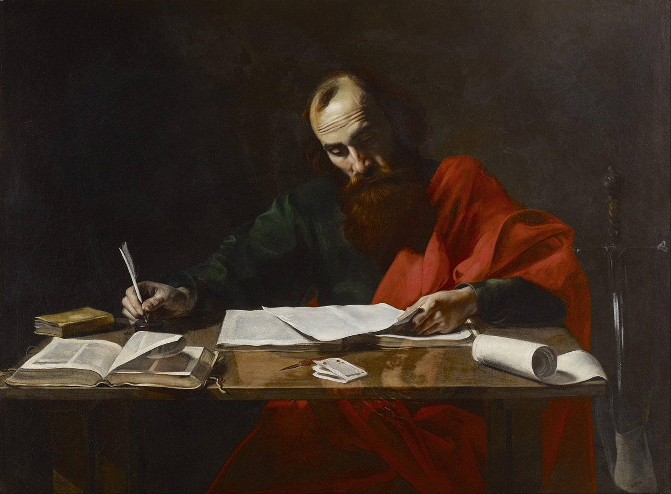 oil painting of Paul writing letters