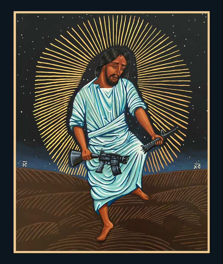 Christ breaks the rifle