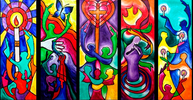 Contemporary interpretation of brightly colored stained glass