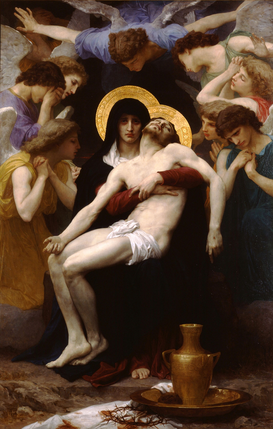 oil painting of Mary holding Jesus's body