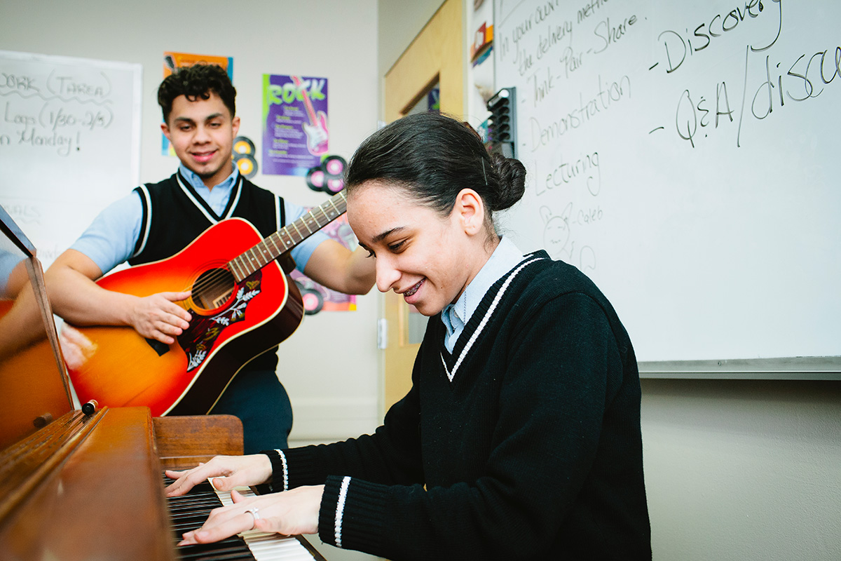 students practicing music