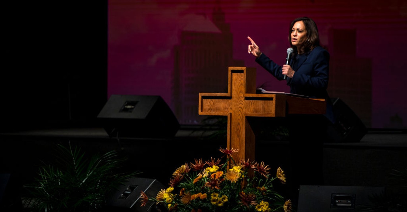 Image of Kamala Harris preaching