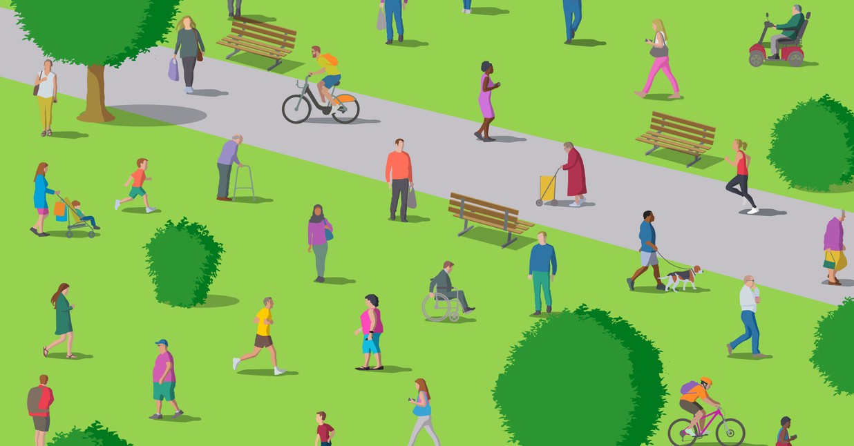 Image of distanced people in park