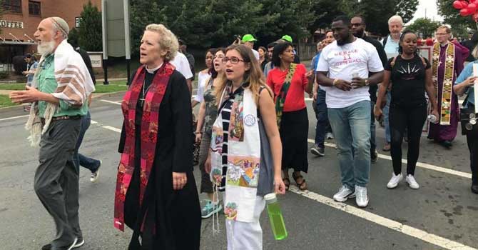 The author and others marching in Charlottesville